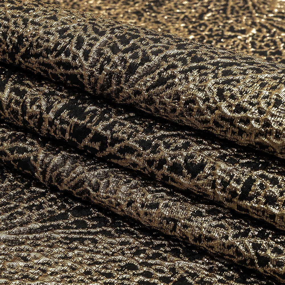 Metallic Gold and Black Fanning Leaf Veins Luxury Brocade Folded
