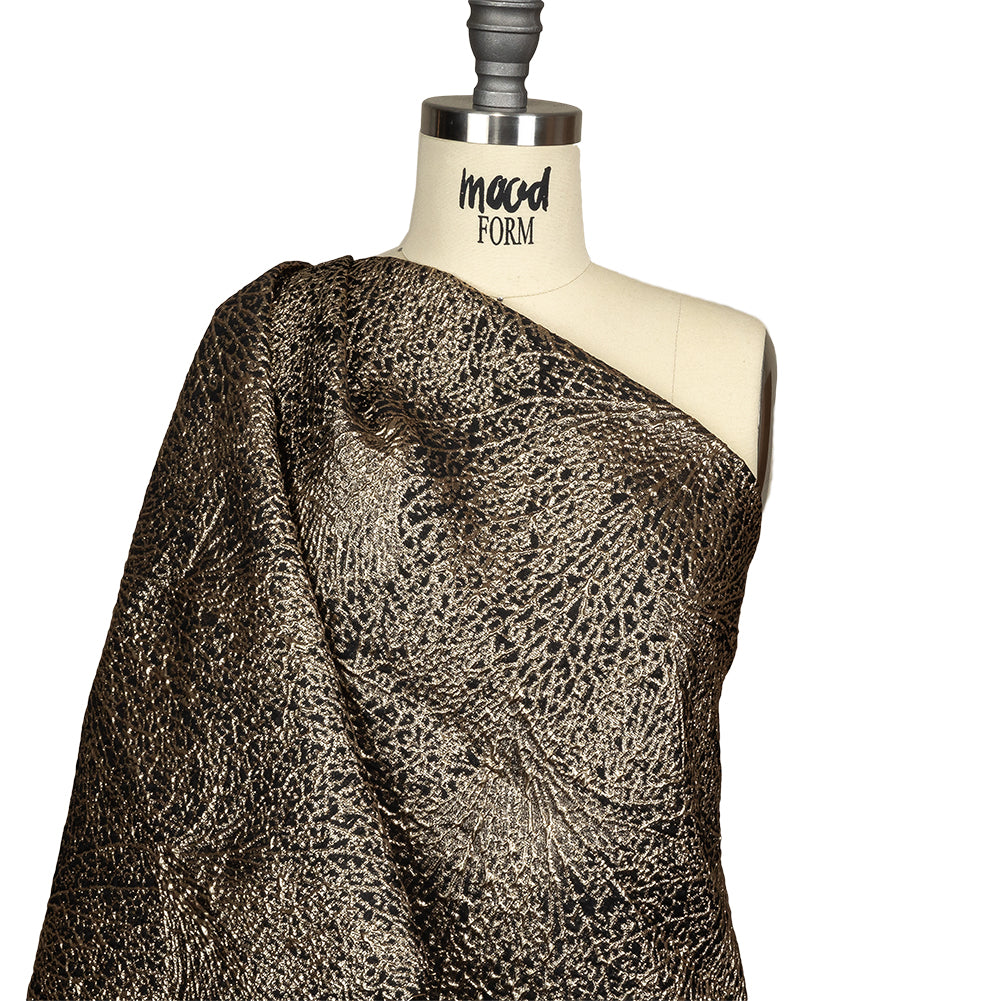 Metallic Gold and Black Fanning Leaf Veins Luxury Brocade Drape