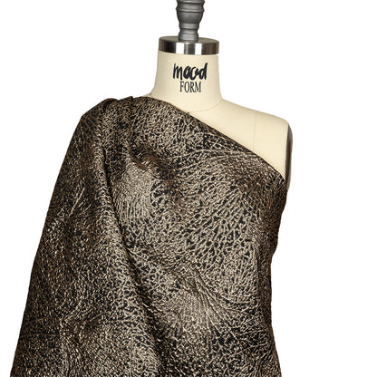 Metallic Gold and Black Fanning Leaf Veins Luxury Brocade Drape