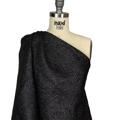 Metallic Black Fanning Leaf Veins Luxury Brocade Drape