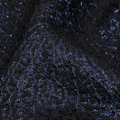 Metallic Navy and Black Fanning Leaf Veins Luxury Brocade Detail