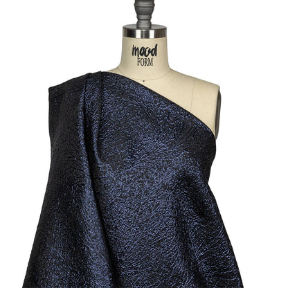 Metallic Navy and Black Fanning Leaf Veins Luxury Brocade Drape