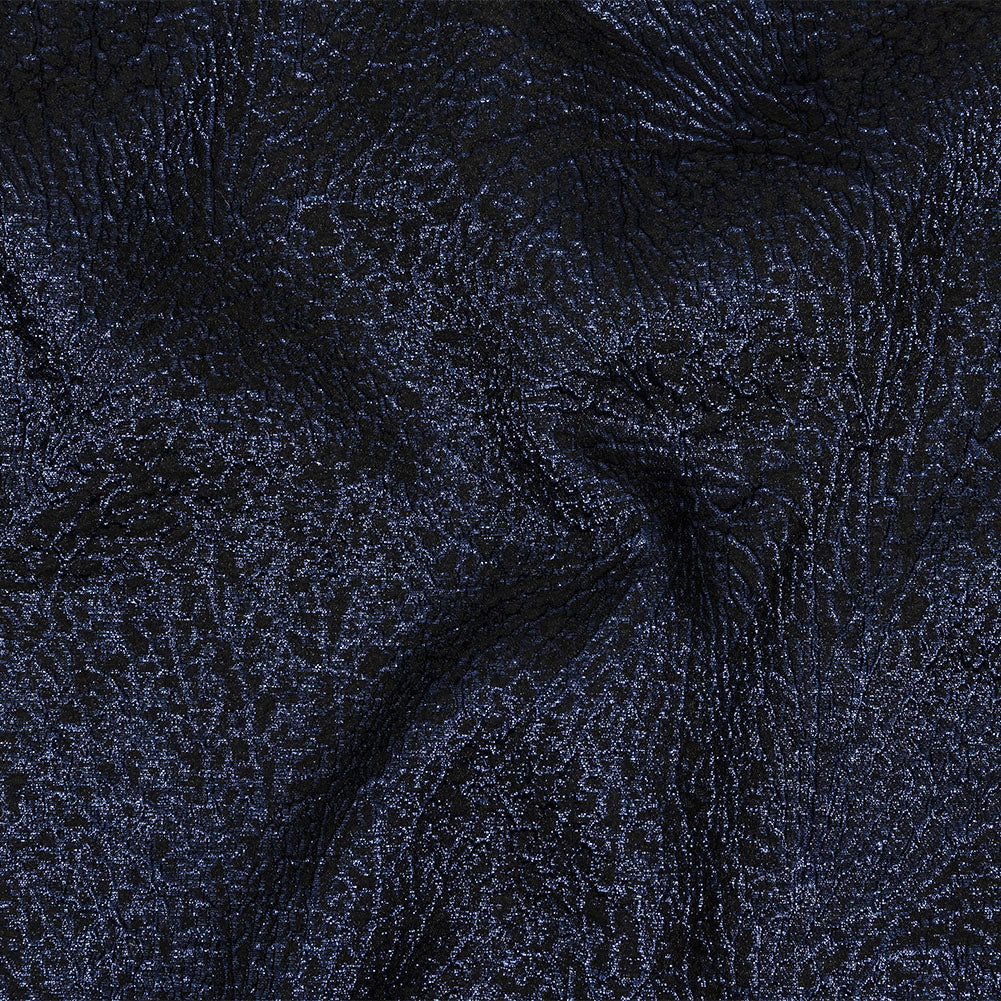 Metallic Navy and Black Fanning Leaf Veins Luxury Brocade
