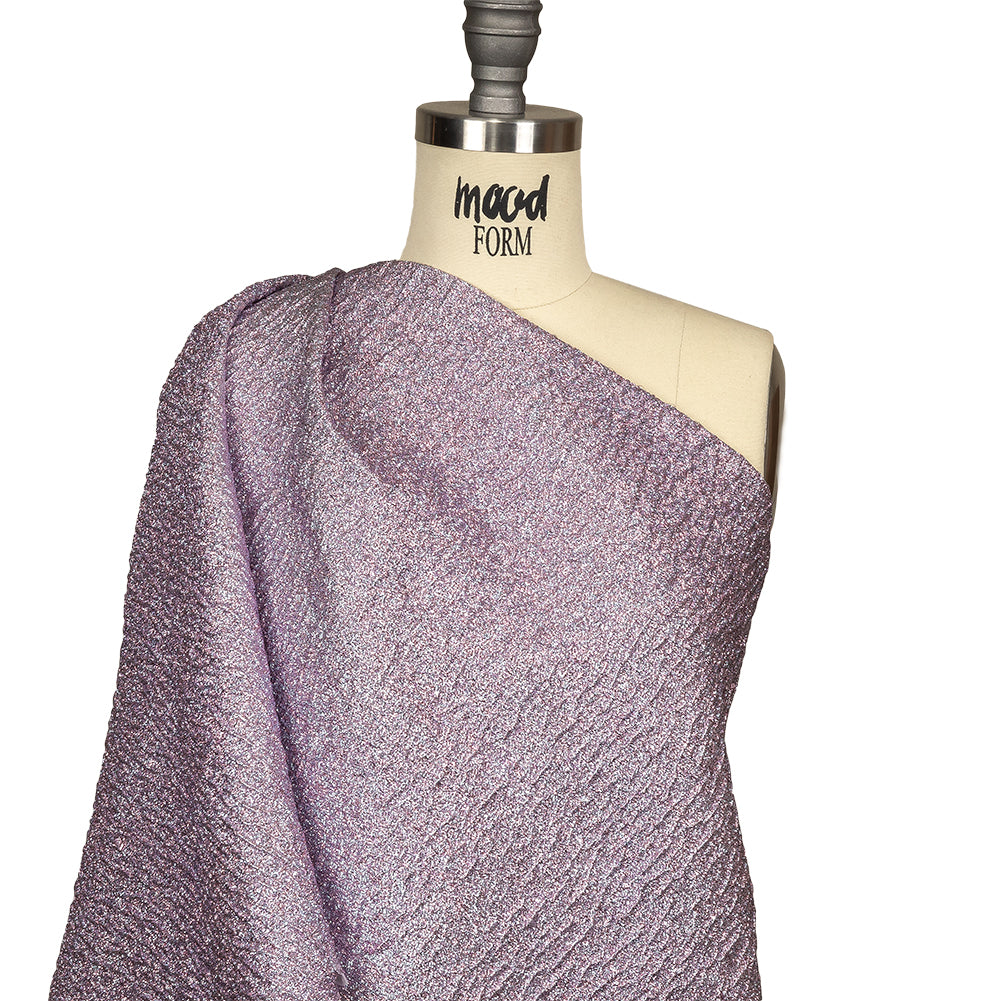 Metallic Light Blue and Pink Crackle Luxury Brocade with Smooth White Backing Drape