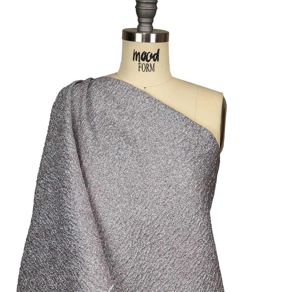 Metallic Baby Blue and Rose Gold Crackle Luxury Brocade with Smooth White Backing Drape
