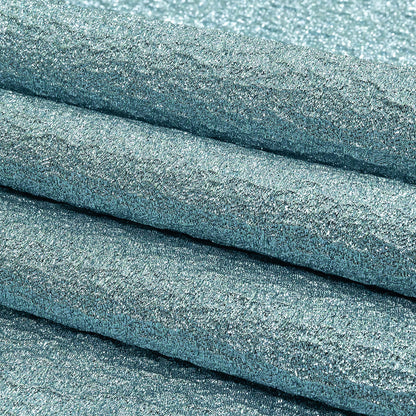 Metallic Sky and Silver Crackled Luxury Brocade with Smooth White Backing Folded