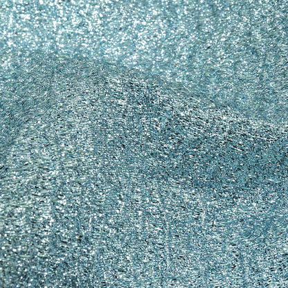 Metallic Sky and Silver Crackled Luxury Brocade with Smooth White Backing Detail