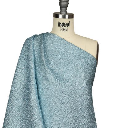 Metallic Sky and Silver Crackled Luxury Brocade with Smooth White Backing Drape