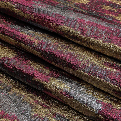 Metallic Magenta, Gold and Gunmetal Painterly Stripes Luxury Brocade Folded