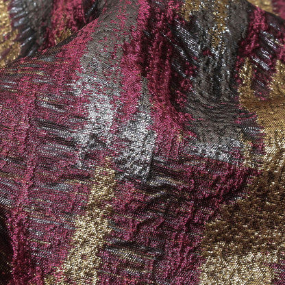 Metallic Magenta, Gold and Gunmetal Painterly Stripes Luxury Brocade Detail