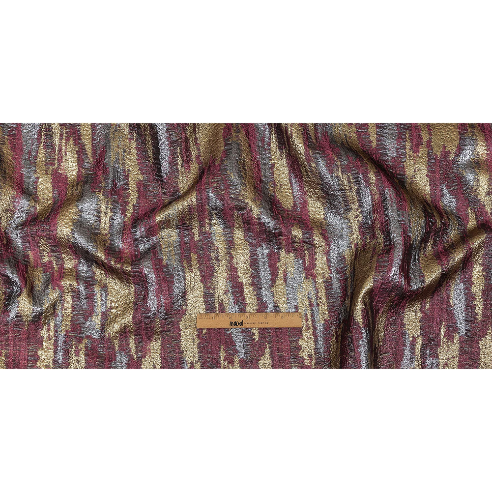 Metallic Magenta, Gold and Gunmetal Painterly Stripes Luxury Brocade Full