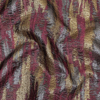 Metallic Magenta, Gold and Gunmetal Painterly Stripes Luxury Brocade