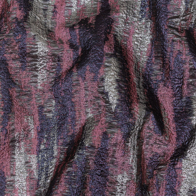 Metallic Aubergine, Silver and Rose Painterly Stripes Luxury Brocade