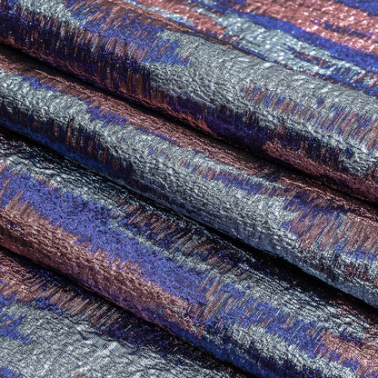 Metallic Royal Blue, Sky Blue and Pink Painterly Stripes Luxury Brocade Folded