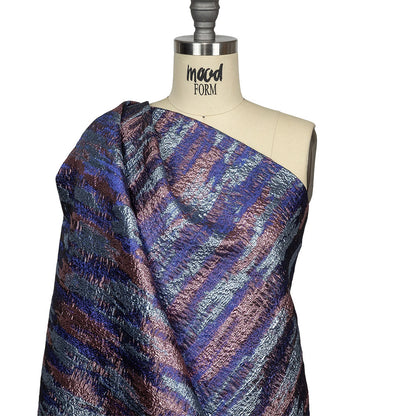 Metallic Royal Blue, Sky Blue and Pink Painterly Stripes Luxury Brocade Drape