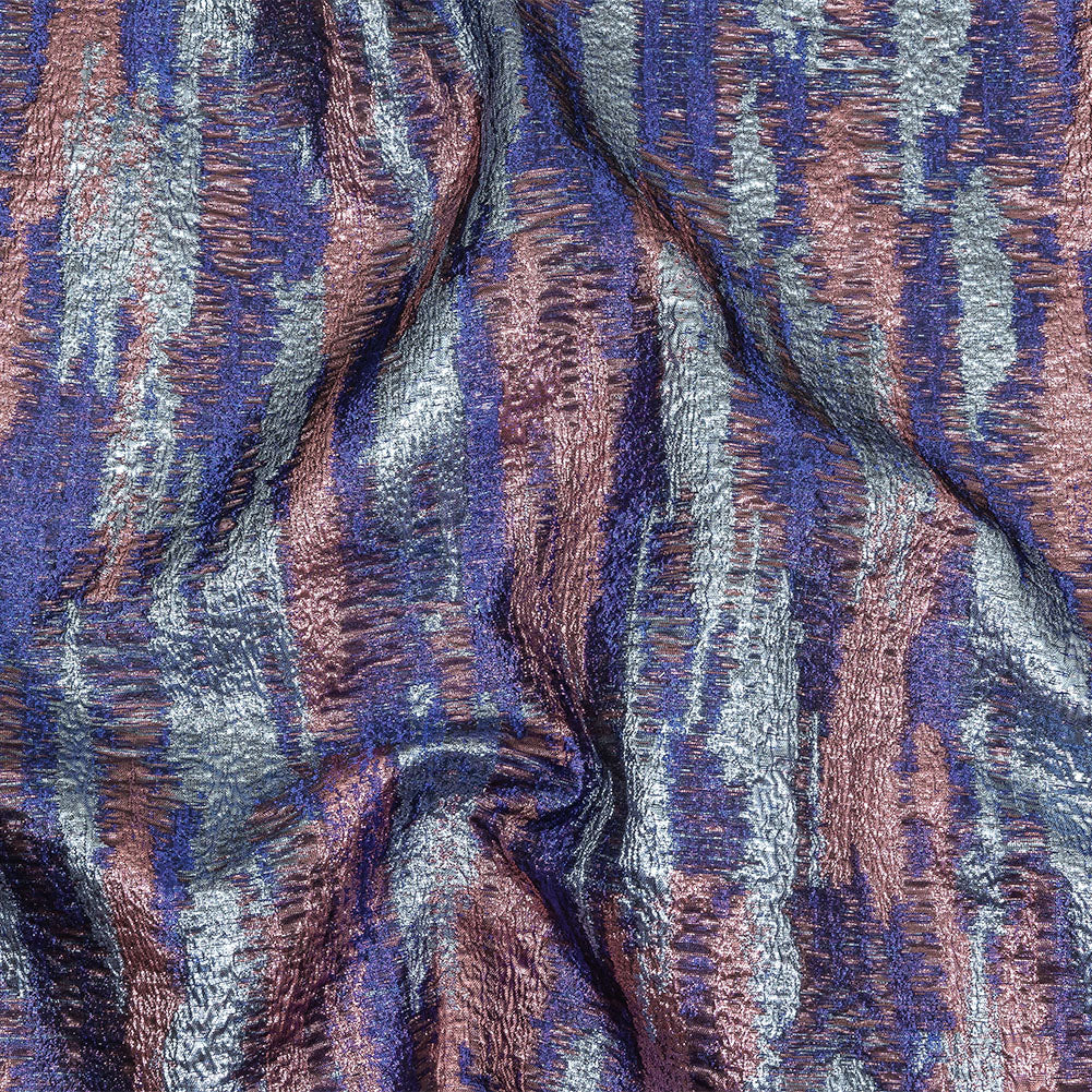 Metallic Royal Blue, Sky Blue and Pink Painterly Stripes Luxury Brocade