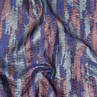Metallic Royal Blue, Sky Blue and Pink Painterly Stripes Luxury Brocade