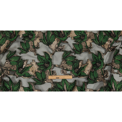 Metallic Gold, Green and Black Floral Luxury Burnout Brocade Full