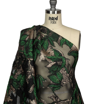 Metallic Gold, Green and Black Floral Luxury Burnout Brocade Drape
