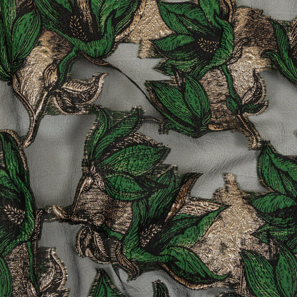 Metallic Gold, Green and Black Floral Luxury Burnout Brocade