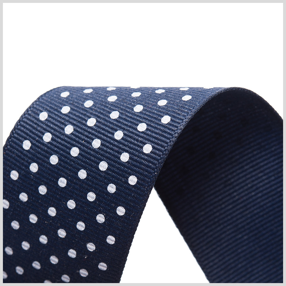 1.5" Navy Polka Dot Grosgrain Ribbon Detail