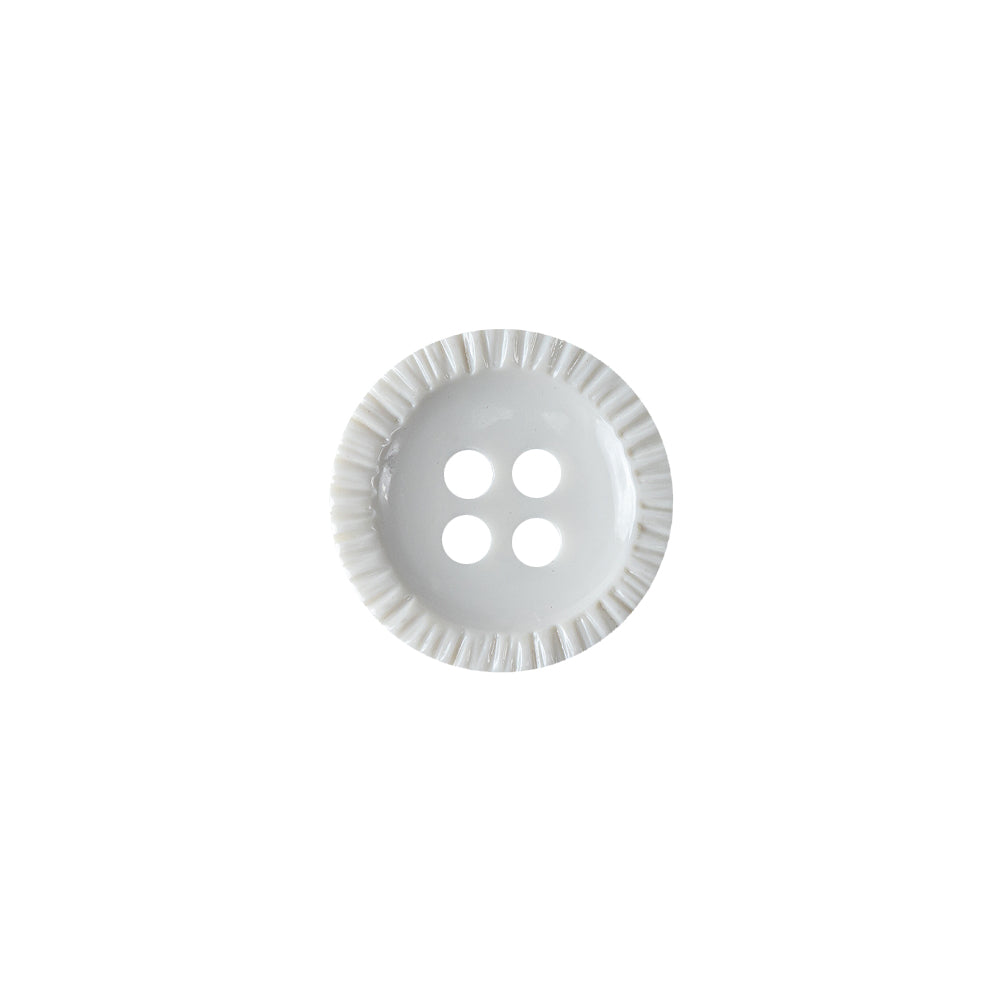 Opaque Lily White Pie-Crust Rim 4-Hole Plastic Shirt Button - 20L/12.5mm