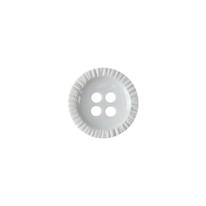 Opaque Lily White Pie-Crust Rim 4-Hole Plastic Shirt Button - 20L/12.5mm
