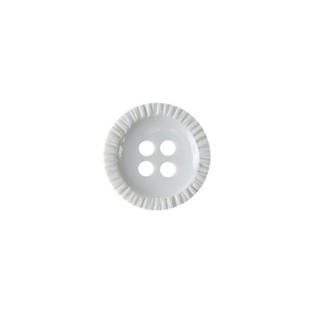 Opaque Lily White Pie-Crust Rim 4-Hole Plastic Shirt Button - 20L/12.5mm