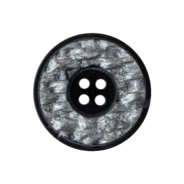 December Sky Silver and Jet Black 4-Hole Granite-Like Plastic Button - 40L/25.5mm