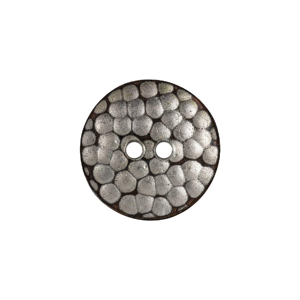 Italian Silver Geometric 2-Hole Metal Saucer Button - 32L/20mm