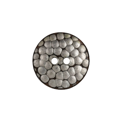 Italian Silver Geometric 2-Hole Metal Saucer Button - 32L/20mm
