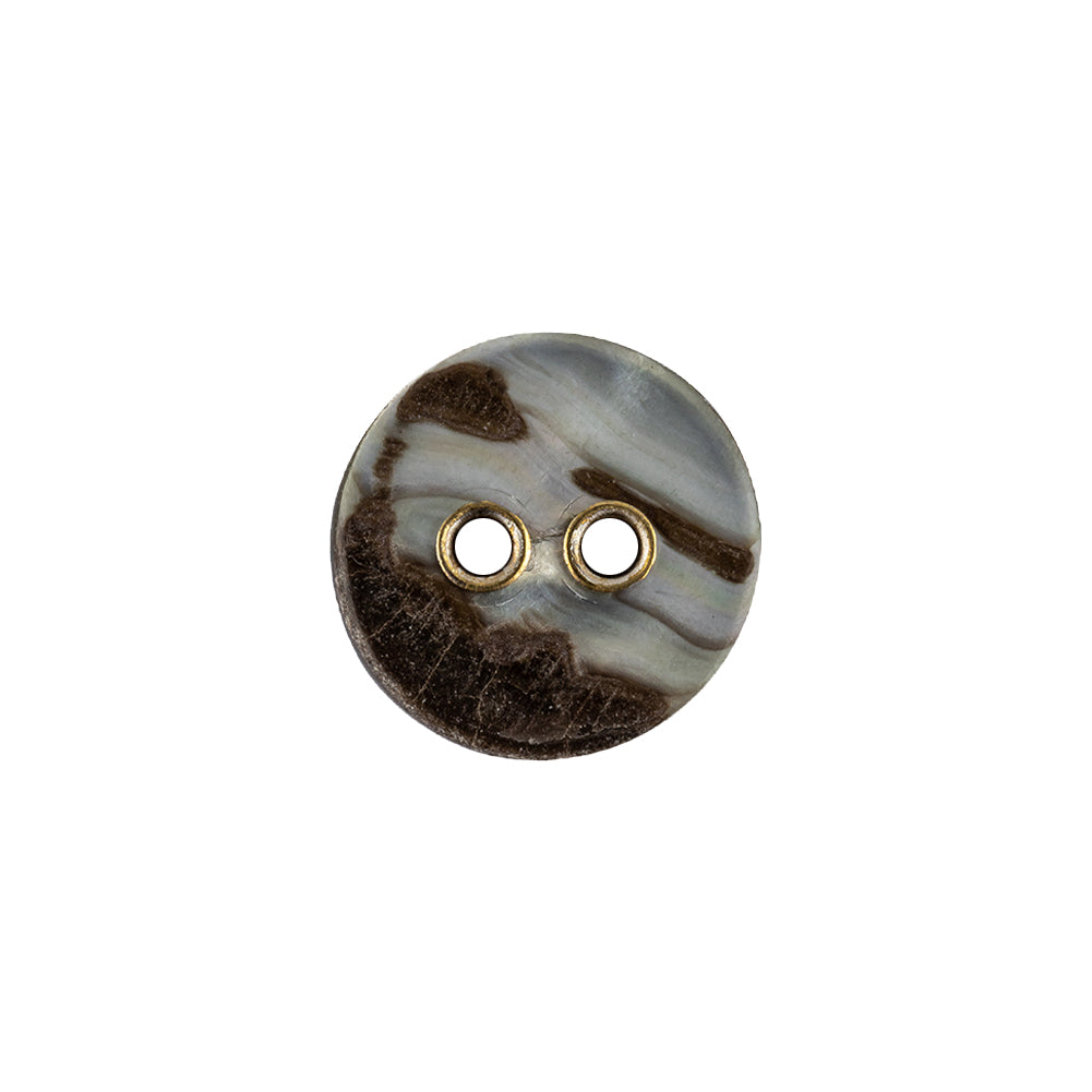 Imported Gray Mother of Pearl and Metal 2-Hole Laser Cut Shell Button - 24L/15mm Detail