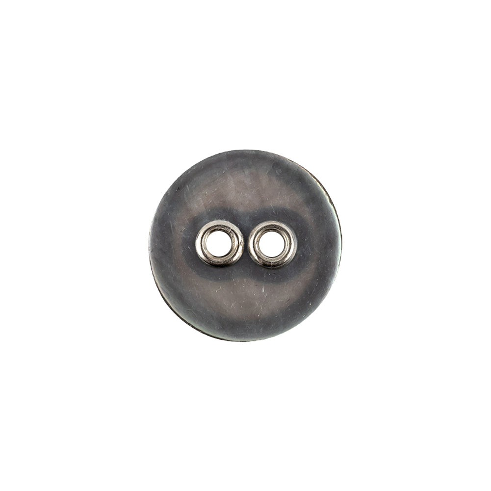 Imported Gray Mother of Pearl and Metal 2-Hole Laser Cut Shell Button - 24L/15mm