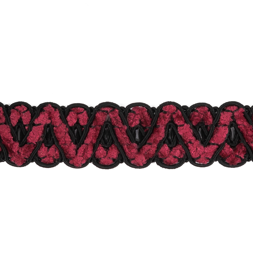 Fuchsia and Black Chenille Gimp Braided Trimming - 0.75" Detail