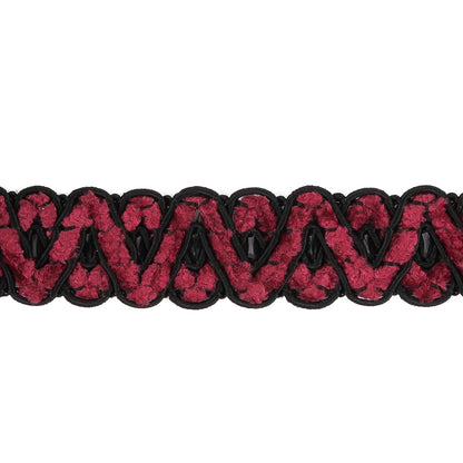 Fuchsia and Black Chenille Gimp Braided Trimming - 0.75" Detail