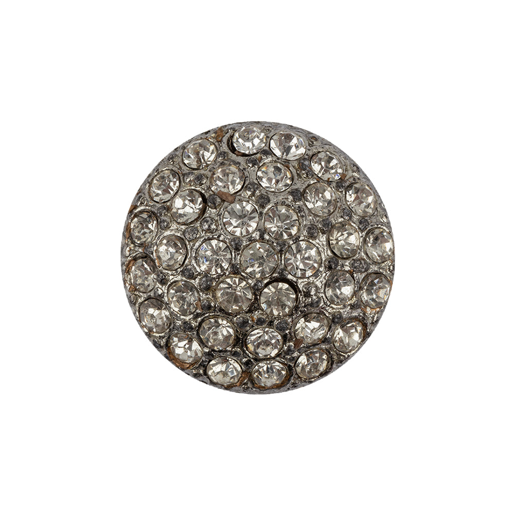 Italian Silver Cast Metal and Rhinestone Shank Back Button - 36L/23mm