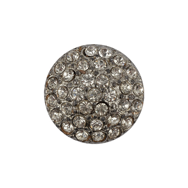 Italian Silver Cast Metal and Rhinestone Shank Back Button - 36L/23mm