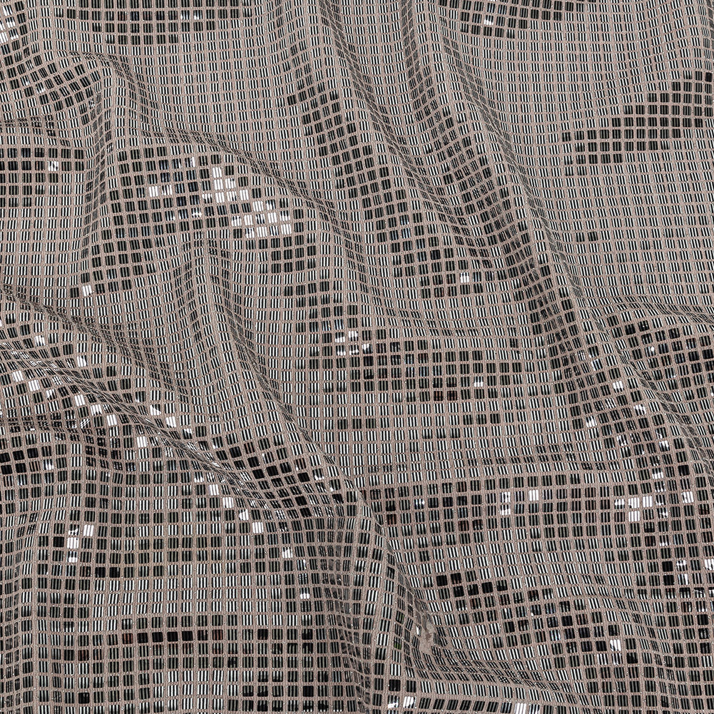 Stretch Knit with Square Metallic Sequins - Pale Pink- Liquid Sparks Collection