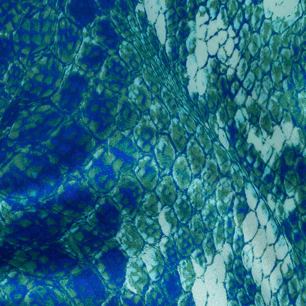 Mood Exclusive Italian Royal and Jade Python Printed Silk Charmeuse Detail