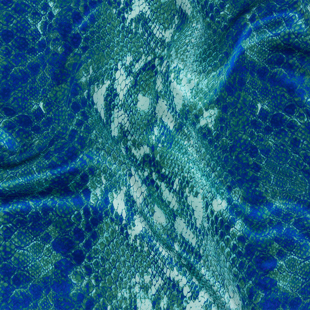 Mood Exclusive Italian Royal and Jade Python Printed Silk Charmeuse
