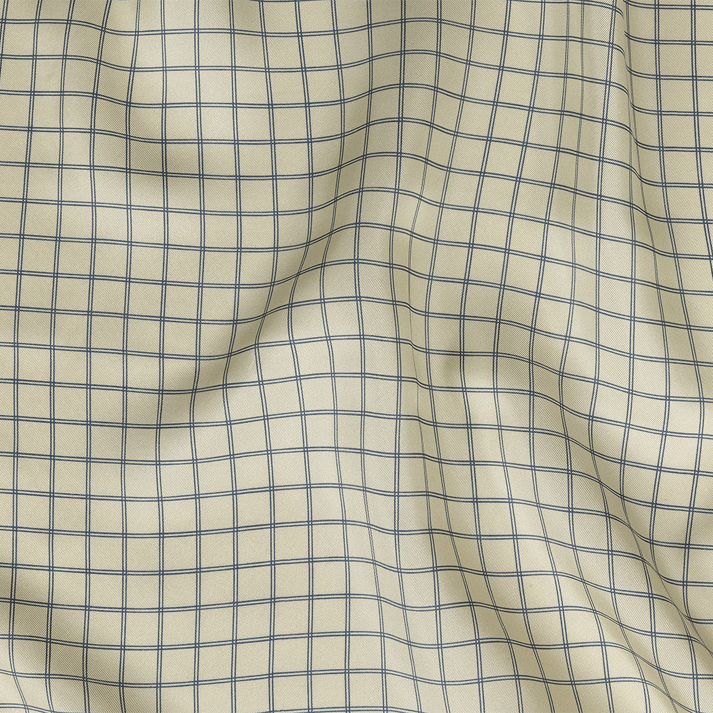 Papyrus and Twilight Blue Gridded Silk Twill