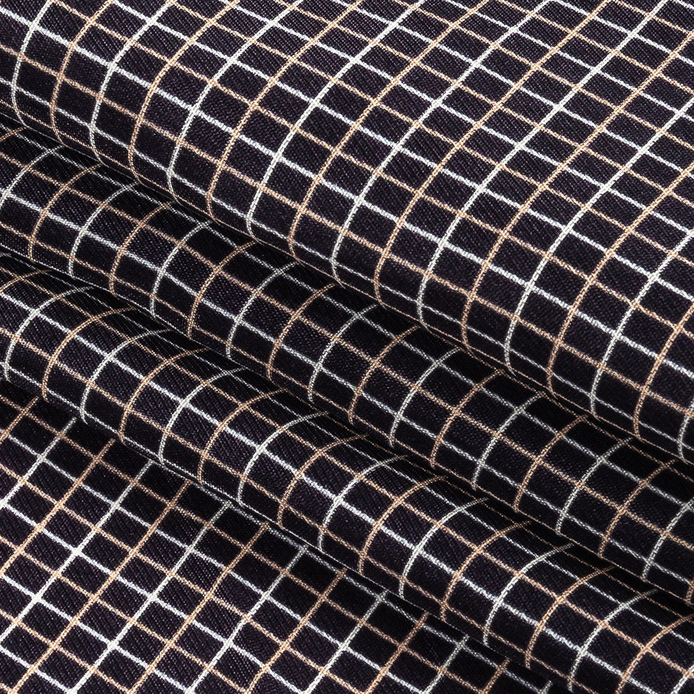 Parisian Night, Peach and Nimbus Cloud Tattersall Check Washed Viscose Twill Detail