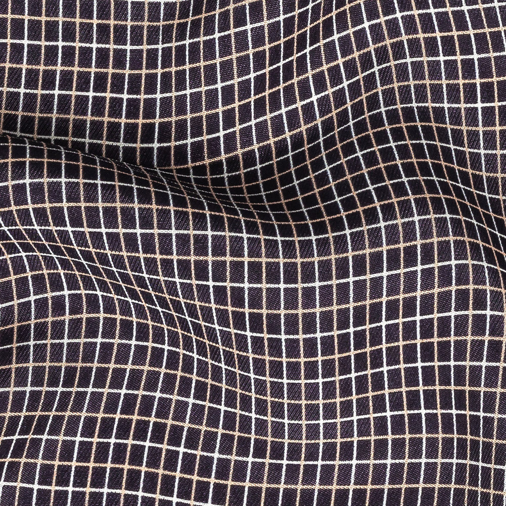 Parisian Night, Peach and Nimbus Cloud Tattersall Check Washed Viscose Twill Full