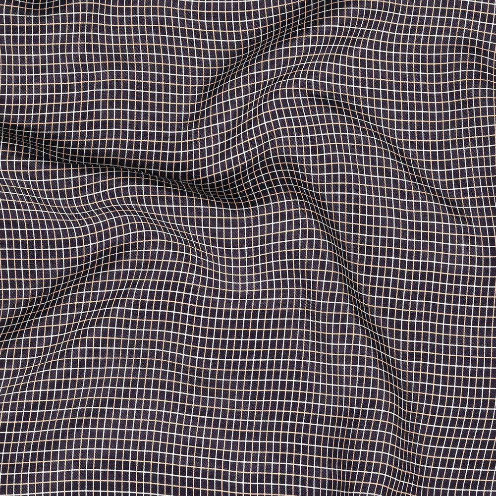 Parisian Night, Peach and Nimbus Cloud Tattersall Check Washed Viscose Twill