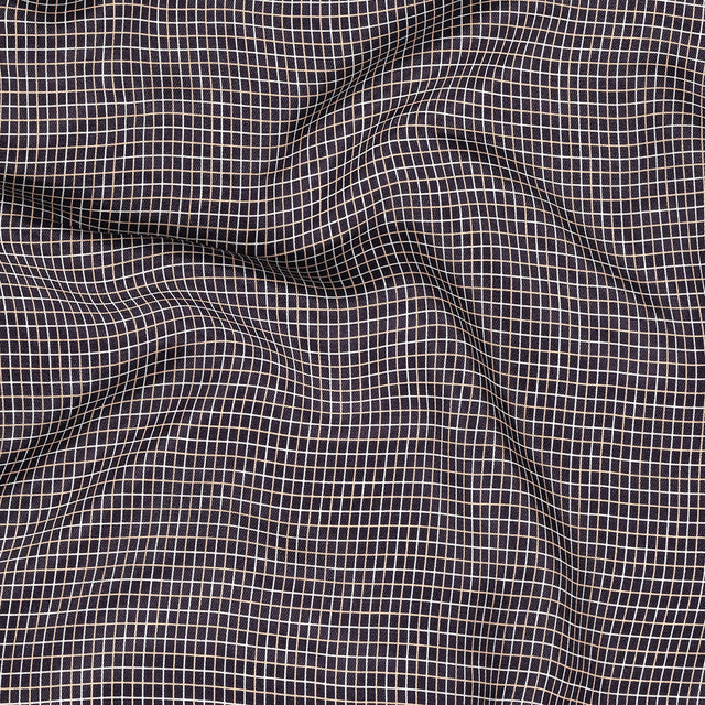 Parisian Night, Peach and Nimbus Cloud Tattersall Check Washed Viscose Twill