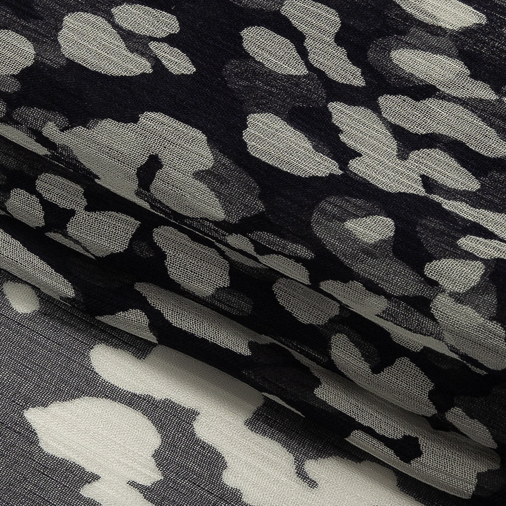 Black and Marshmallow Abstract Crinkled Silk Chiffon Folded