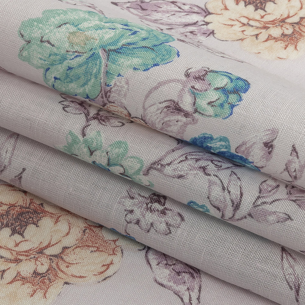 Lilac Floral Printed Linen Woven Folded