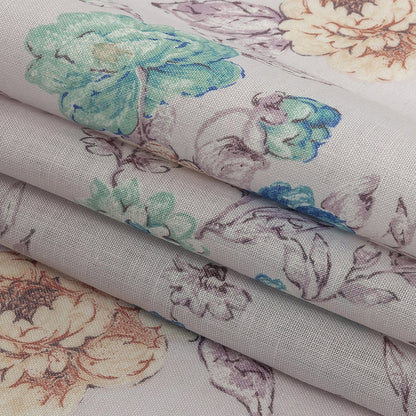 Lilac Floral Printed Linen Woven Folded