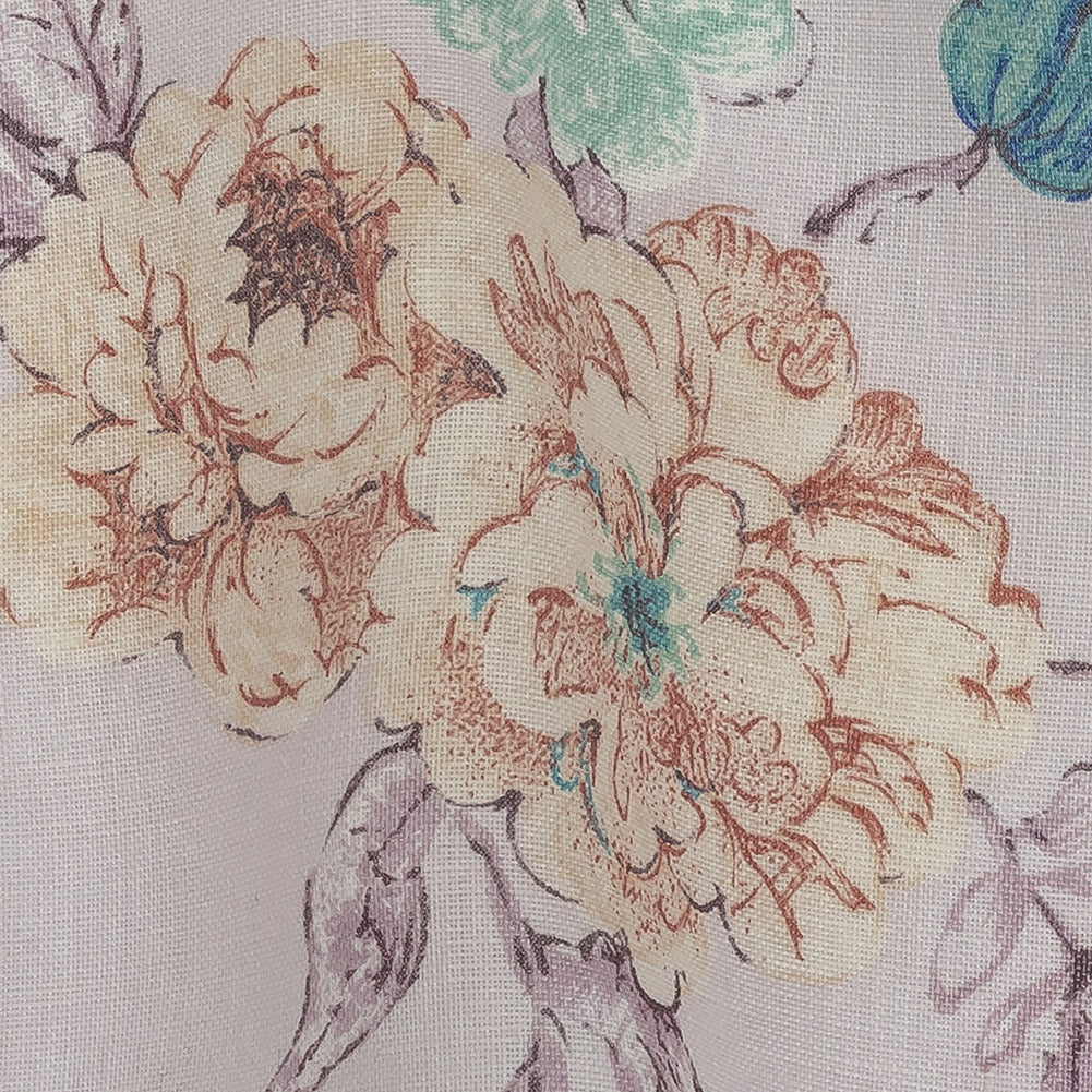 Lilac Floral Printed Linen Woven Detail