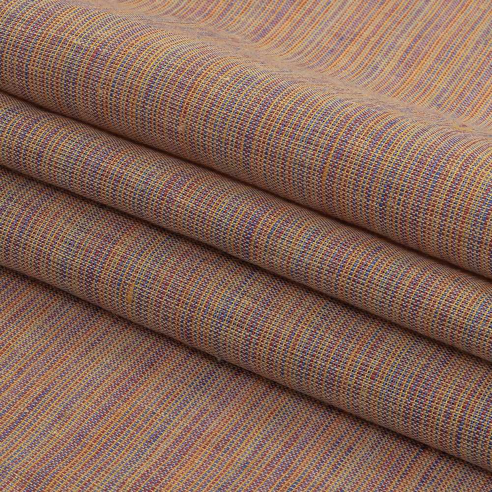 Yellow, Red and Blue Striated Linen Woven Folded